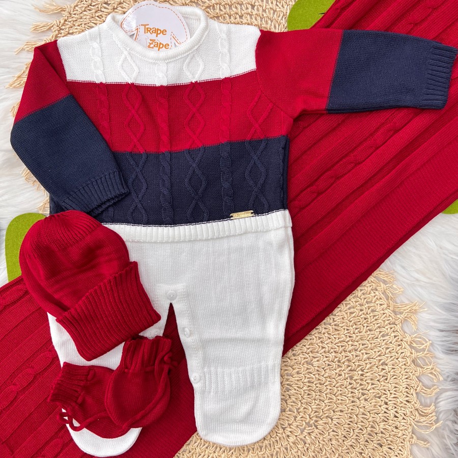   Saída de Maternidade Nicolas - Branco, Marinho e Vermelho